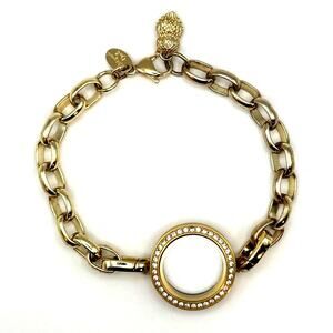 Origami Owl Gold “Living Locket” Bracelet Swarovski Crystals Owl Charm 7 3/4"